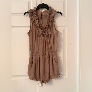 Chic and Fun Tan Ruffled Romper